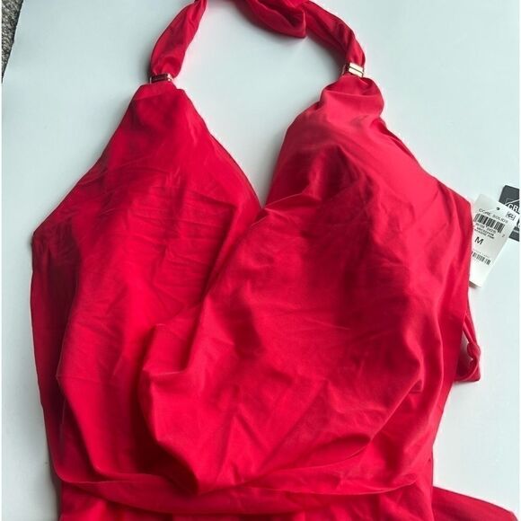 BAR III Solid Cowlneck One Piece Swimsuits Small Paradise Red swimwear S - Picture 11 of 13